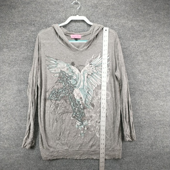 Sugar High Women's Wings Cross Pullover Graphic Hoodie Gray 2X Lightweight - Picture 14 of 16